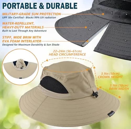 EINSKEY Wide Brim Sun Hat UPF 50+ Waterproof Packable for Men & Women | UV Protection & Breathable (70-120 chars) thumbnail 6