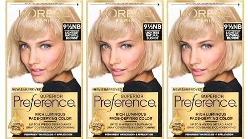 L'Oreal Paris Superior Preference Permanent Hair Color 9.5NB Lightest Natural Blonde (3 x 1 Kit) | Fade-Defying Color for 9 Weeks thumbnail 1