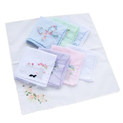 LACS Handkerchiefs Assorted Cotton Embroidered 12PCS | Soft, Scalloped Edges for Bridal & Daily Use thumbnail 5