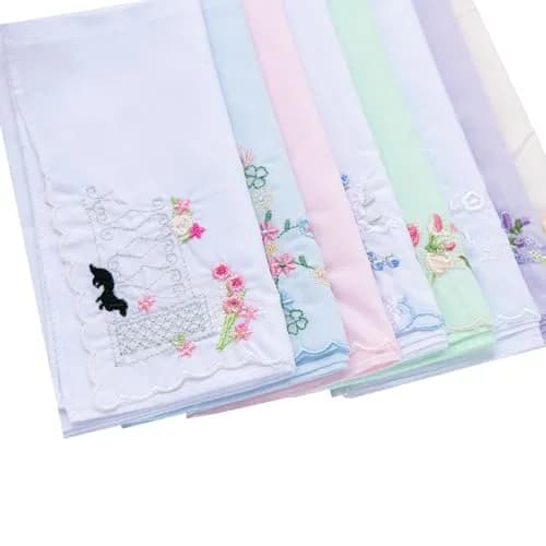 LACS Handkerchiefs Assorted Cotton Embroidered 12PCS | Soft, Scalloped Edges for Bridal & Daily Use thumbnail 6
