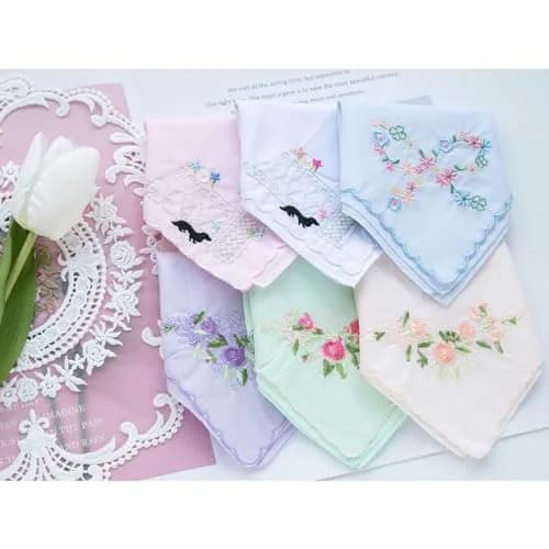 LACS Handkerchiefs Assorted Cotton Embroidered 12PCS | Soft, Scalloped Edges for Bridal & Daily Use thumbnail 7