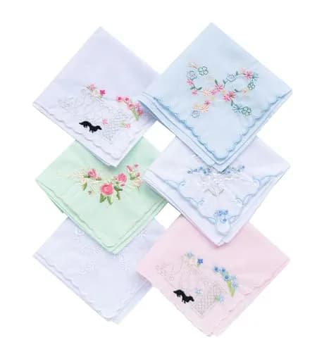 LACS Handkerchiefs Assorted Cotton Embroidered 12PCS | Soft, Scalloped Edges for Bridal & Daily Use thumbnail 2