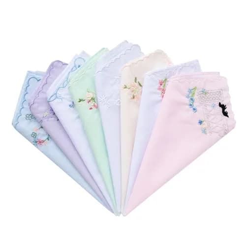 LACS Handkerchiefs Assorted Cotton Embroidered 12PCS | Soft, Scalloped Edges for Bridal & Daily Use thumbnail 4