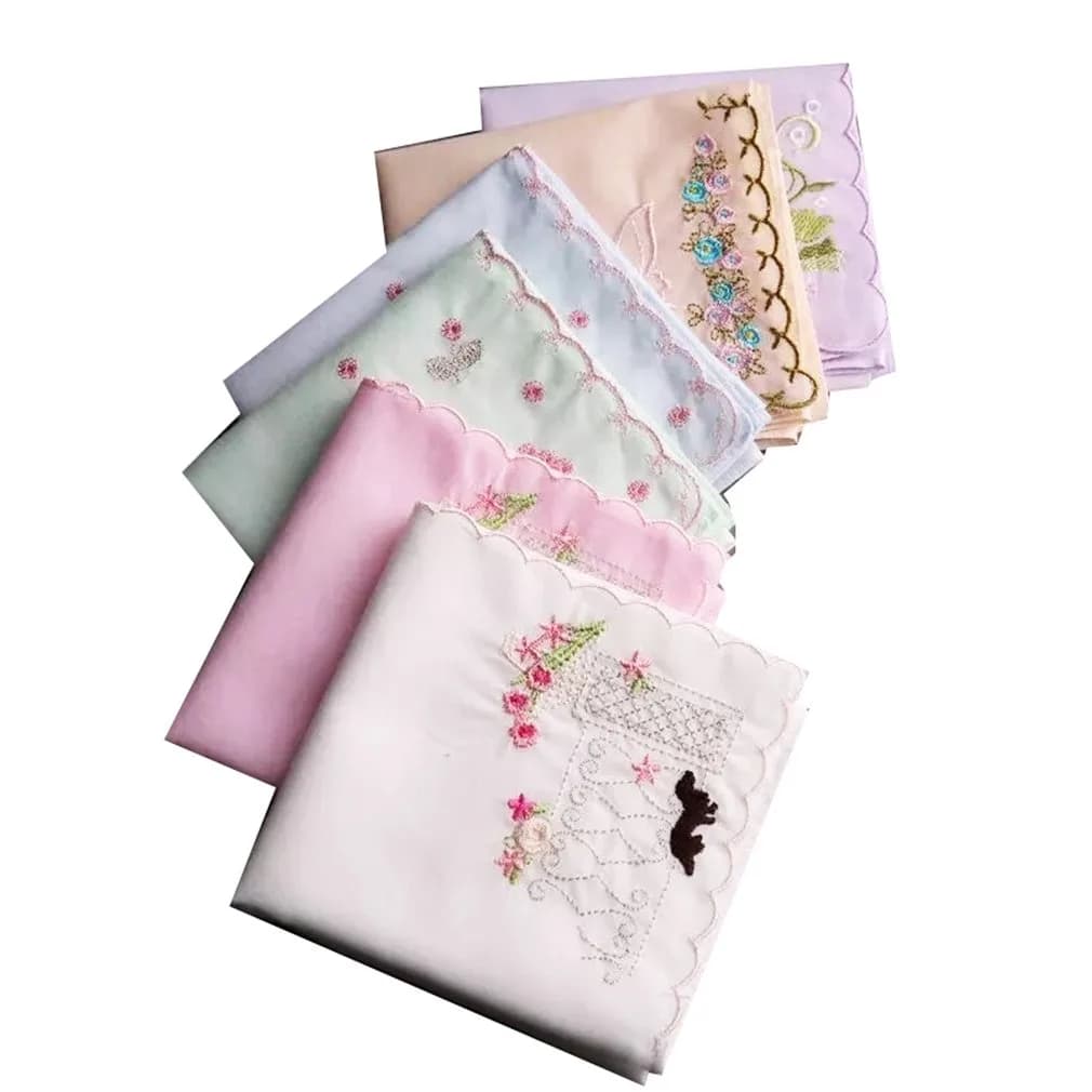 LACS Handkerchiefs Assorted Cotton Embroidered 12PCS | Soft, Scalloped Edges for Bridal & Daily Use — Mix / 3PCS