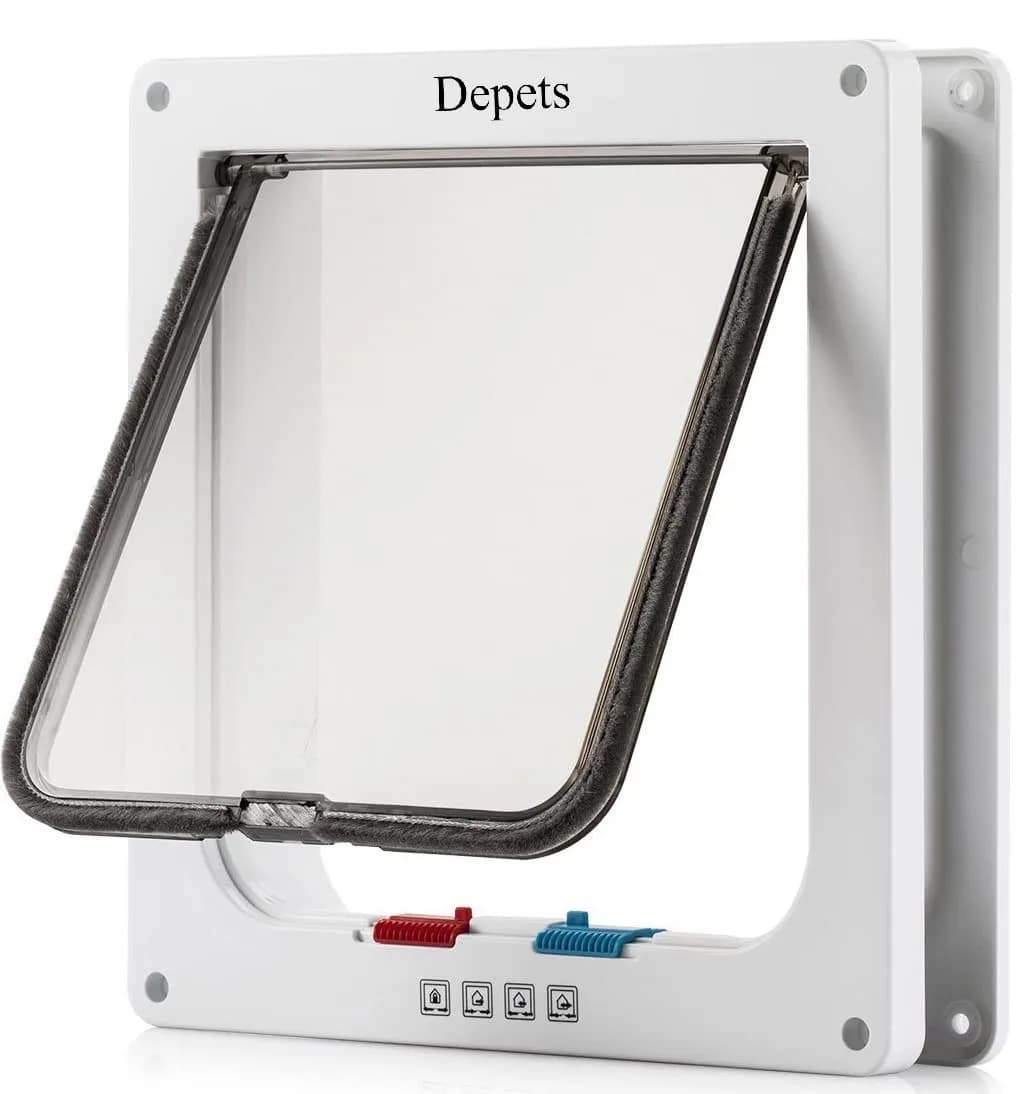 Depets Large Cat Door 23.5 cm (9.25") x 25.2 cm (9.92") | 4-Way Locking Weatherproof Pet Flap for Cats up to 8 kg