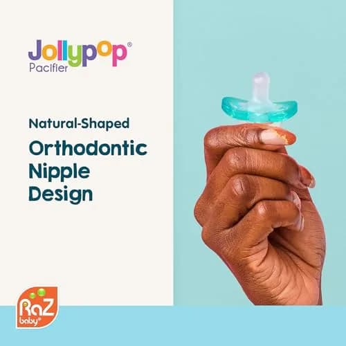 RAZBABY JollyPop Pacifier 2 Pack Pink | Natural Orthodontic Nipple, 3+ Months, USA Made thumbnail 3