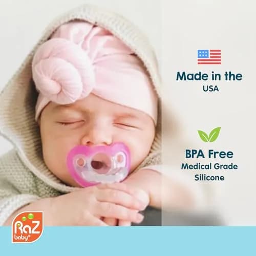 RAZBABY Jollypop Pacifier for Babies 3 Months & Up | Natural Orthodontic Design, BPA-Free, USA Made, 2 Pack, Blue thumbnail 4