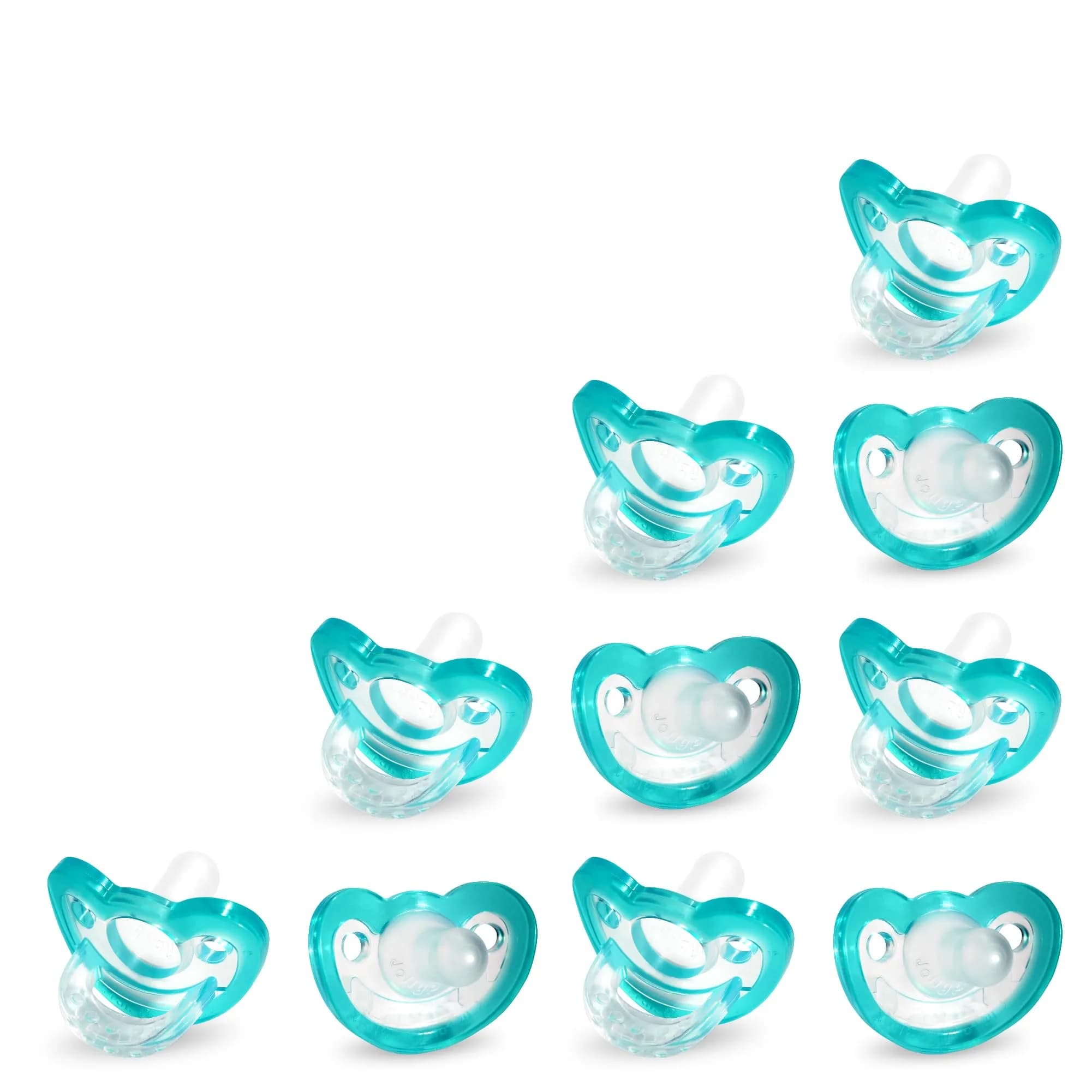 RAZBABY Jollypop Pacifier for Babies 3 Months+ | Orthodontic, BPA-Free, USA Made, 6 Pack, Pink — Teal