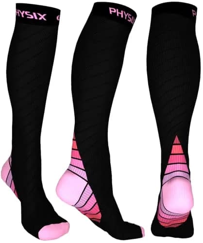 Physix Gear Sport Compression Socks Black/Pink S/M | Graduated Compression for Circulation & Travel thumbnail 1