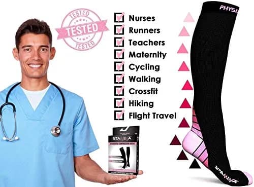Physix Gear Sport Compression Socks L/XL Black/Pink | Graduated Compression for Circulation & Athletic Support thumbnail 5
