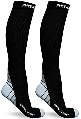 Physix Gear Sport Compression Socks for Circulation, Running, Nurses, Athletic Use, Black/Grey, 2-Pack, 15-20 mmHg thumbnail 4