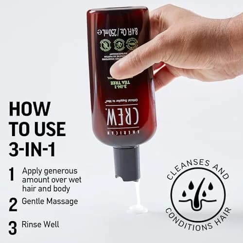 American Crew 3-in-1 Shampoo & Body Wash Tea Tree 1000ml (33.8 fl oz) | Cleanses, Conditions & Revitalizes Hair & Skin thumbnail 5