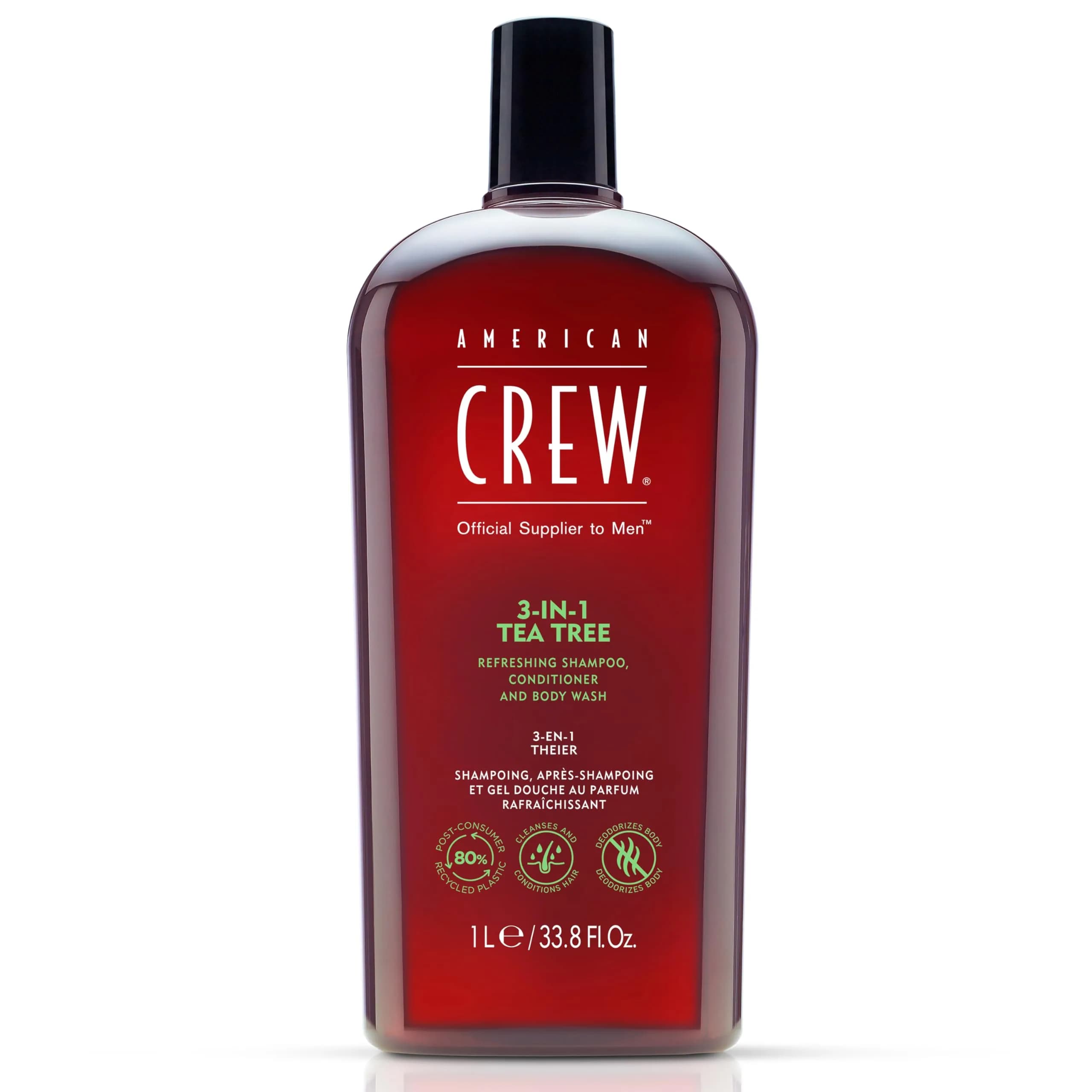 American Crew 3-in-1 Shampoo & Body Wash Tea Tree 1000ml (33.8 fl oz) | Cleanses, Conditions & Revitalizes Hair & Skin - main product image
