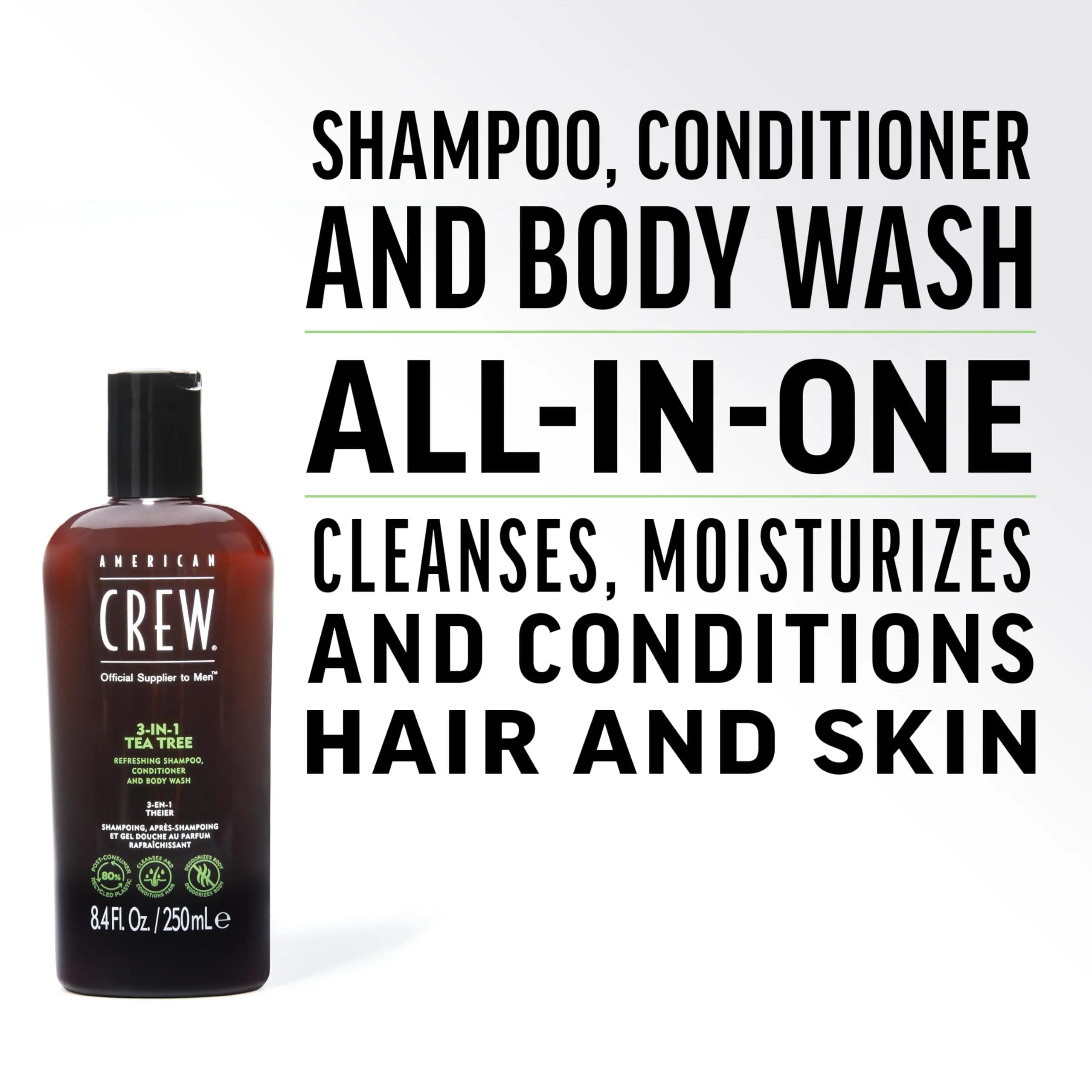 American Crew 3-in-1 Shampoo & Body Wash Tea Tree 1000ml (33.8 fl oz) | Cleanses, Conditions & Revitalizes Hair & Skin - view 2