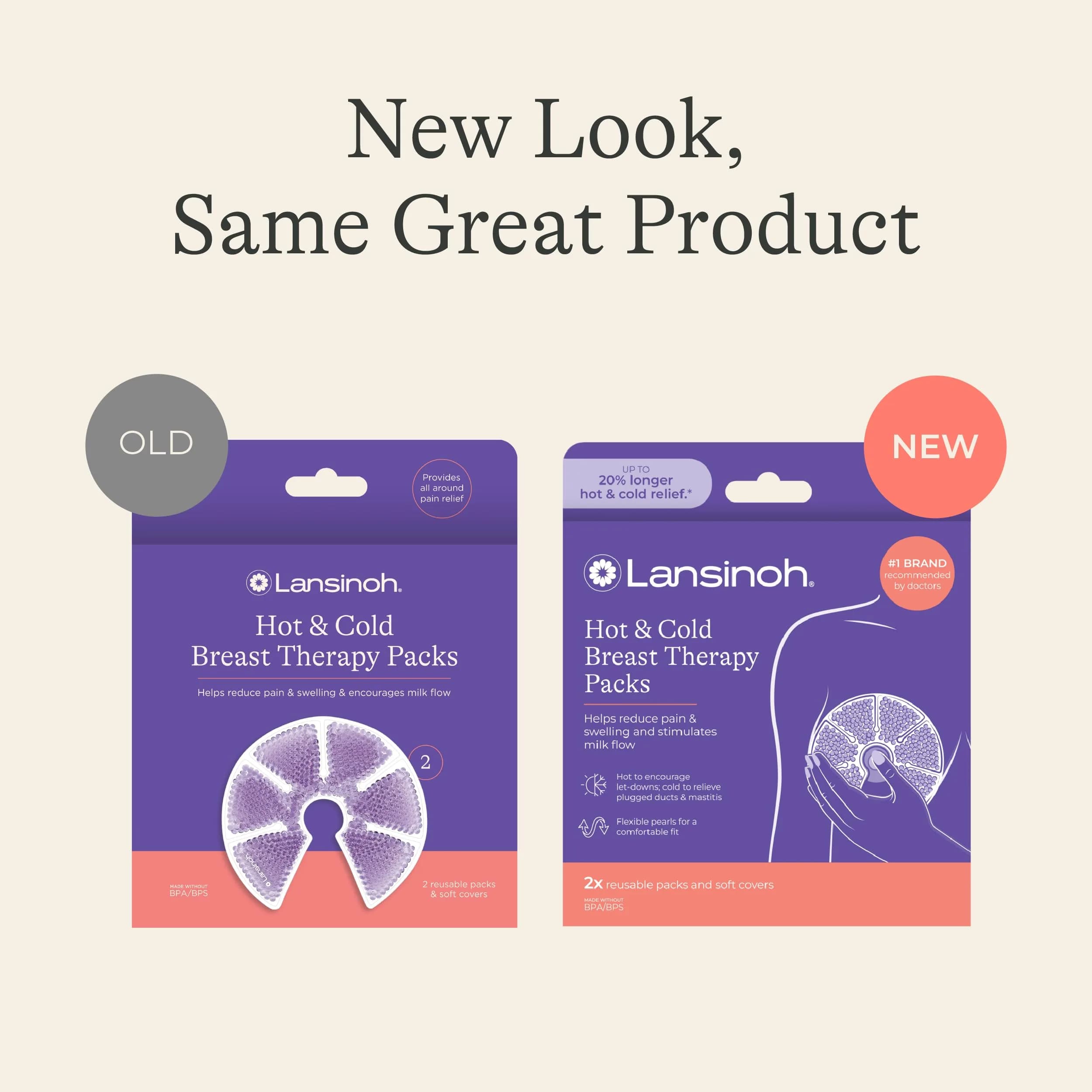 Lansinoh Breast Therapy Packs with Soft Covers, 2 Count (Pack of 1) | Hot & Cold Relief for Engorgement, Clogged Ducts, Mastitis - view 2