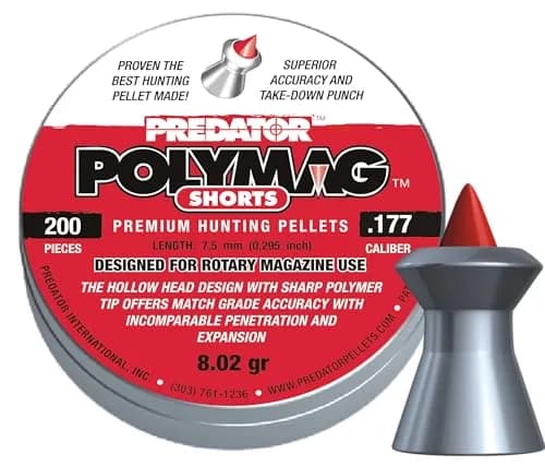 Predator Polymag 1010-01 Short Air Gun Pellets .177 Cal, 8 Grains | Accurate, Heavy Hunting Pellet for Long Range Shooting thumbnail 1