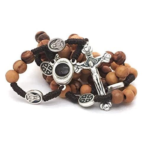 LION OF JUDAH MARKET / Cortina Olive Wood Rosary 15.5in | Holy Soil Christian Gift from Jerusalem thumbnail 1