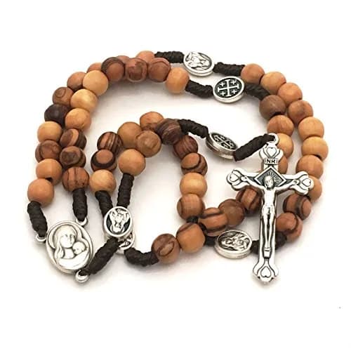 LION OF JUDAH MARKET / Cortina Olive Wood Rosary 15.5in | Holy Soil Christian Gift from Jerusalem thumbnail 2