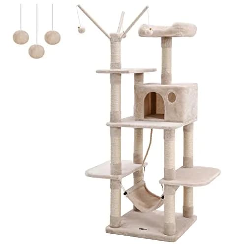 FEANDREA Climbing Tree 154cm | Stable Cat Activity Center with Hammock & Cave thumbnail 1