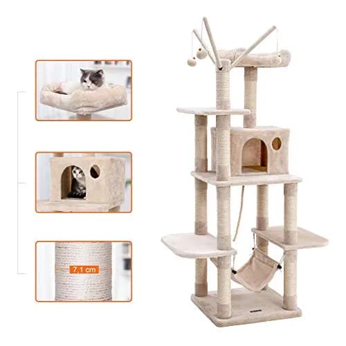 FEANDREA Climbing Tree 154cm | Stable Cat Activity Center with Hammock & Cave thumbnail 9