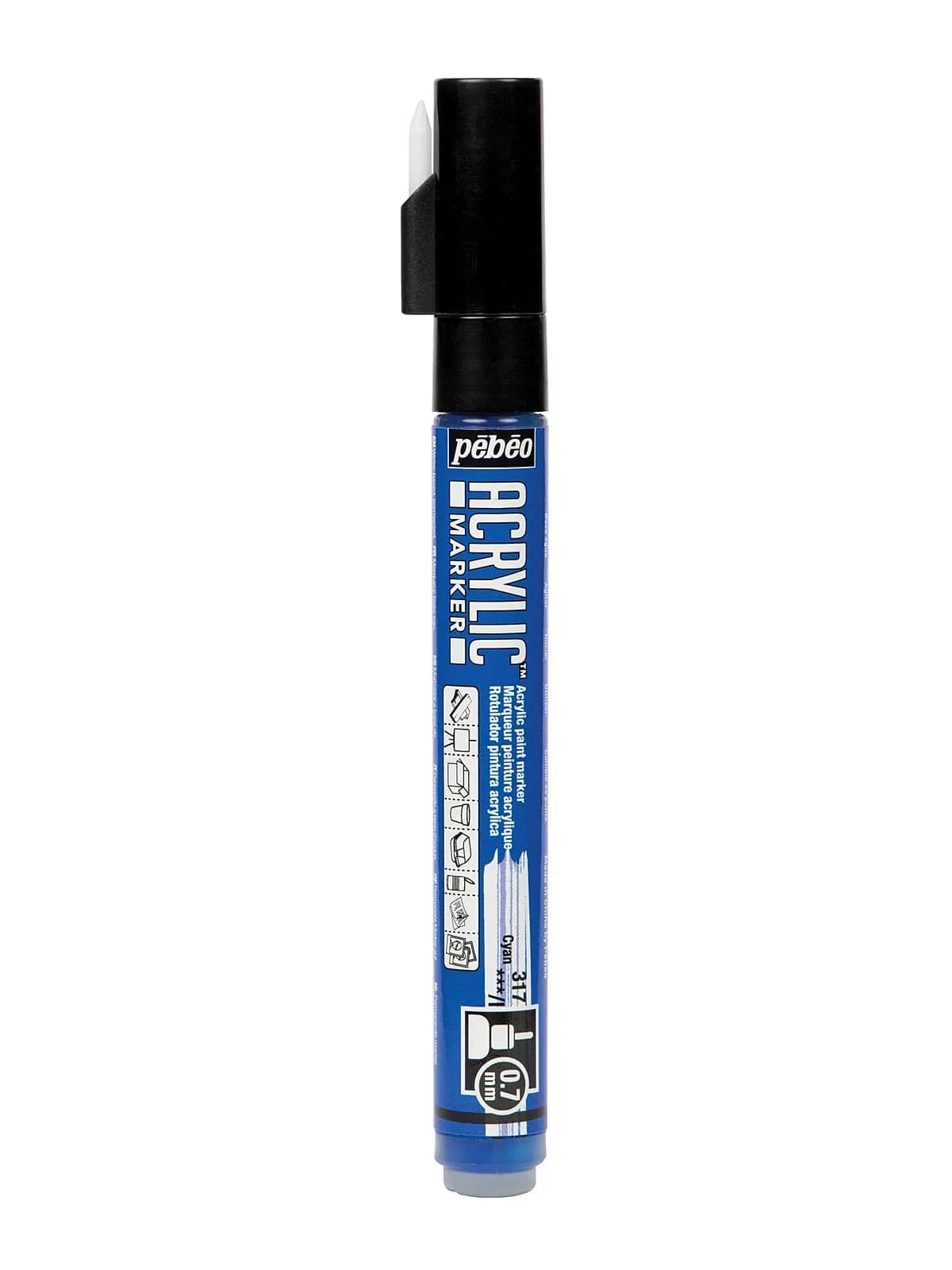 Pebeo Acrylic decoMarker 0.7mm Extra Fine Tip Cyan | High Pigmentation & Versatile for Art & Craft