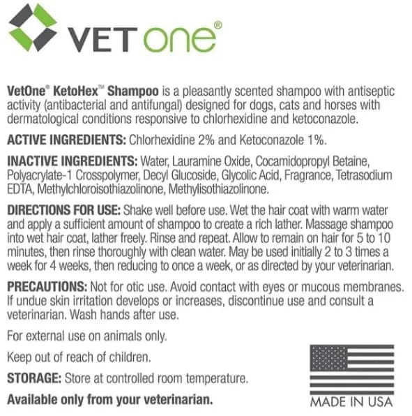 Vet One KetoHex Cat and Dog Shampoo - 16 oz Anti Bacterial Flea & Tick Treatment, Sensitive Skin Care, Antifungal, Moisturizes & Protects thumbnail 3