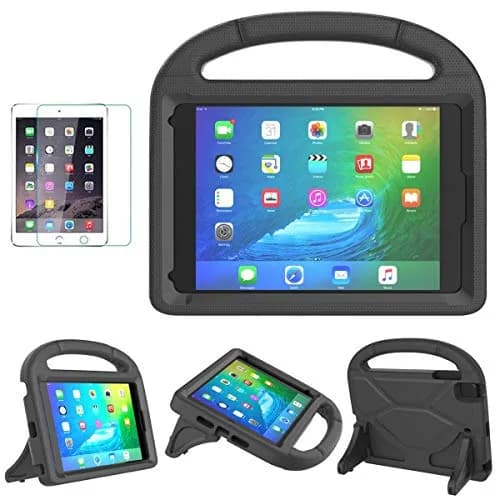 Suplik Kids Case for iPad Mini 1-5 (7.9") | Black EVA Rubber Handle Stand Cover with 2 Screen Protectors thumbnail 1
