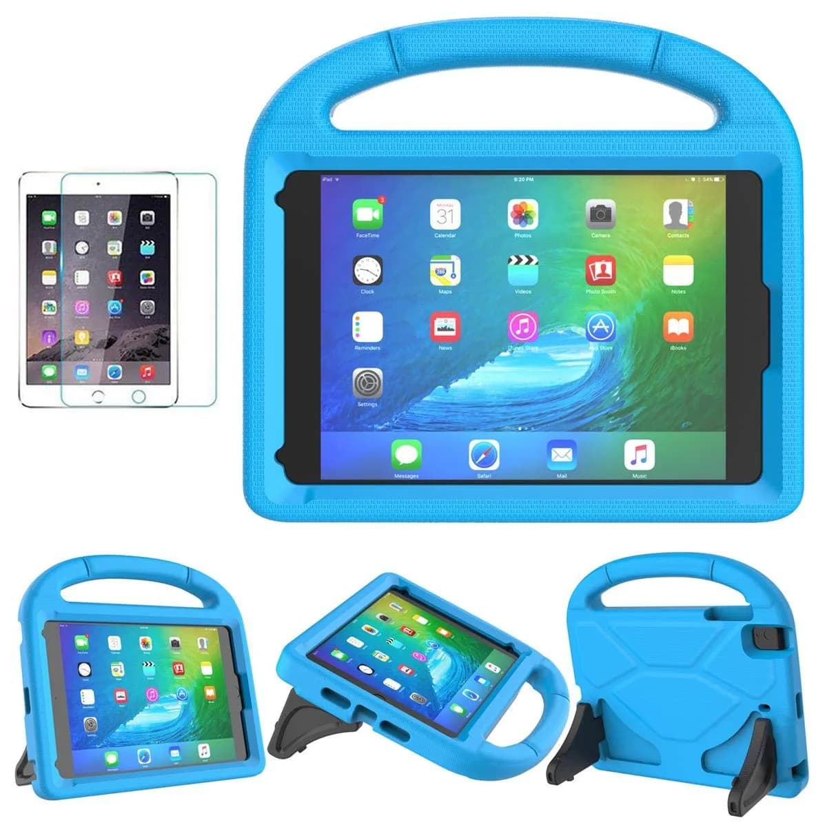 Suplik Kids Case for iPad Mini 1-5 (7.9") | Blue Shockproof Handle Stand Cover with 2 Screen Protectors — Blue