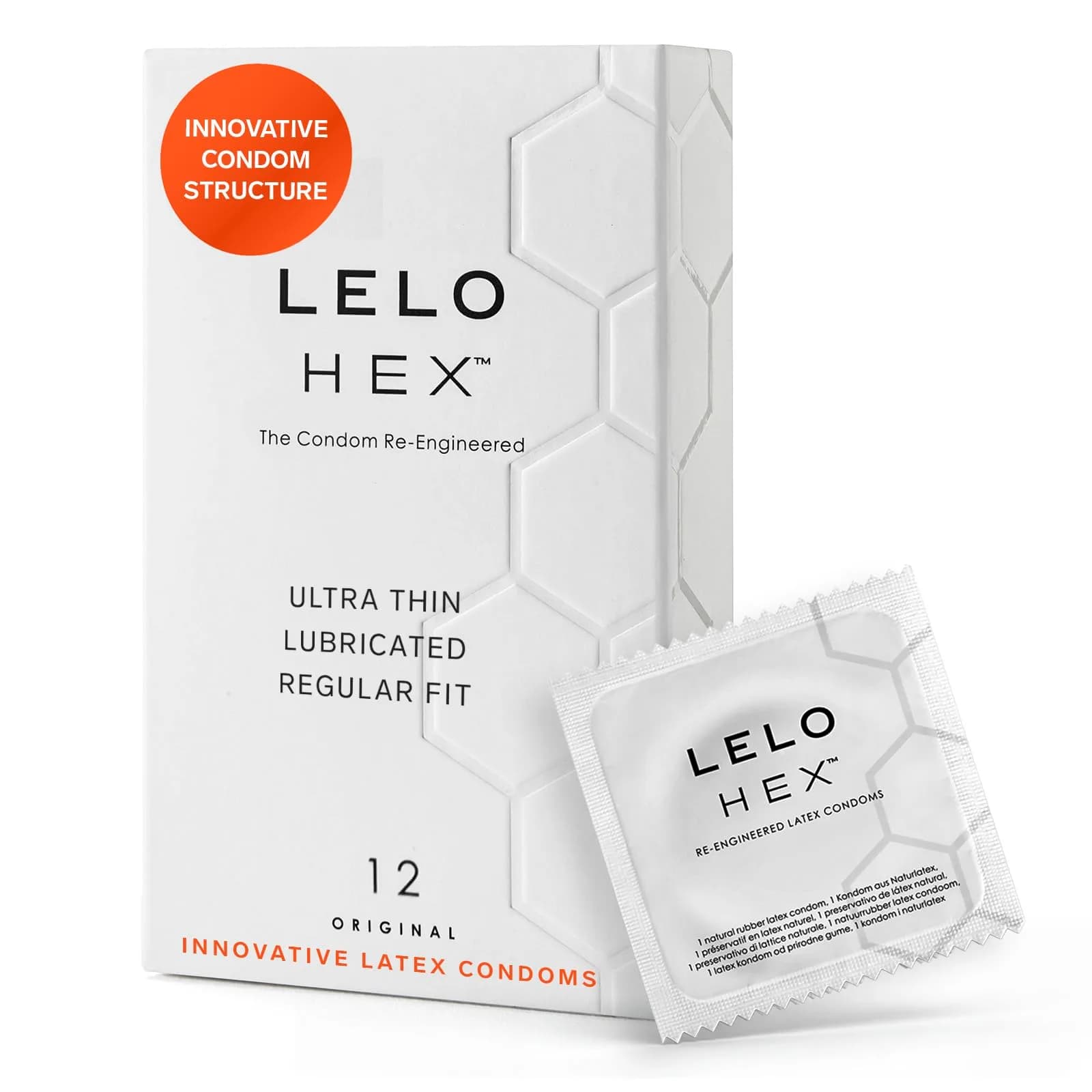LELO HEX Original Ultra Thin Condoms 54mm (12 Count) | Increased Strength, Natural Latex — White