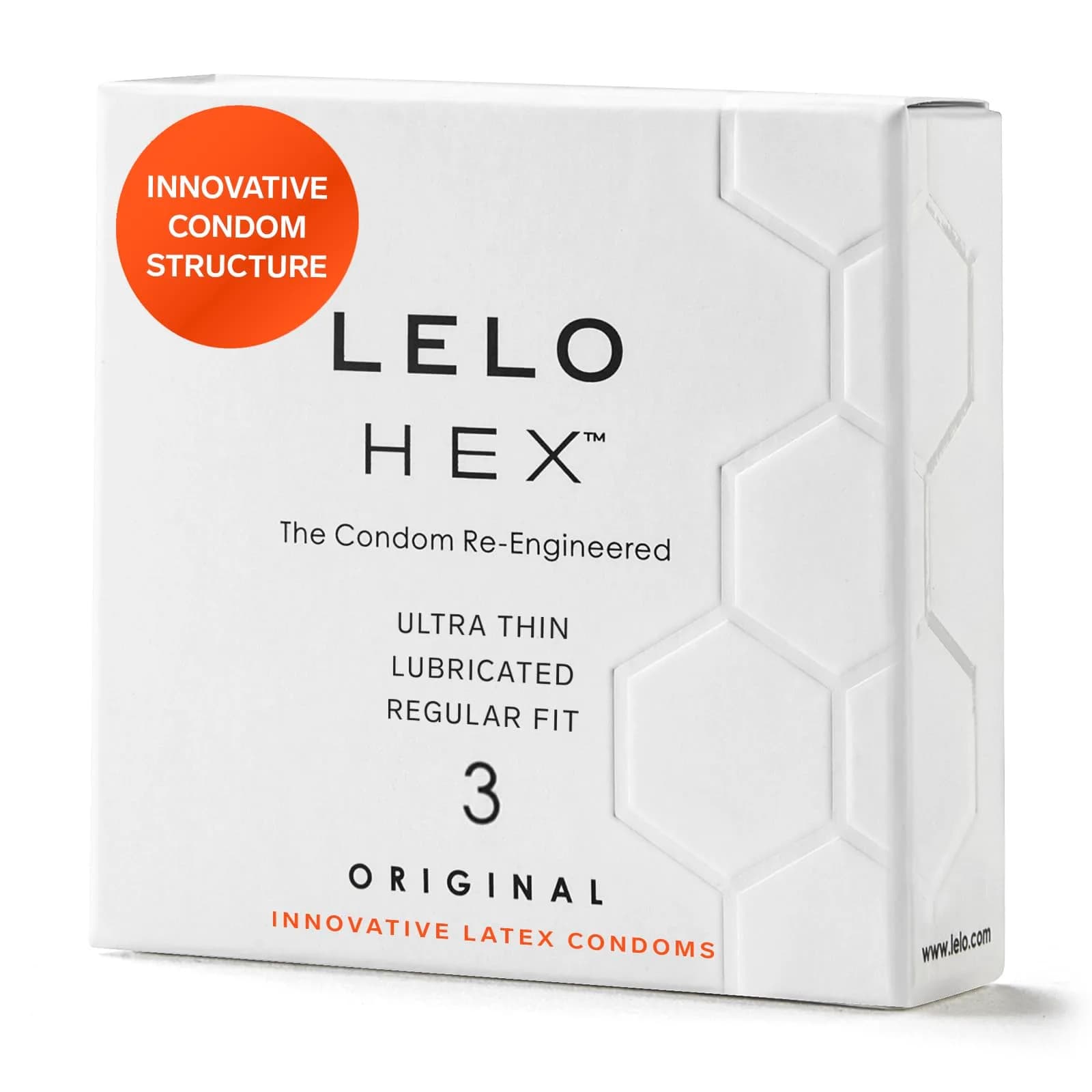 LELO HEX Original Ultra Thin Condoms 54mm (3 Pack) | Increased Strength for Better Sensation — White