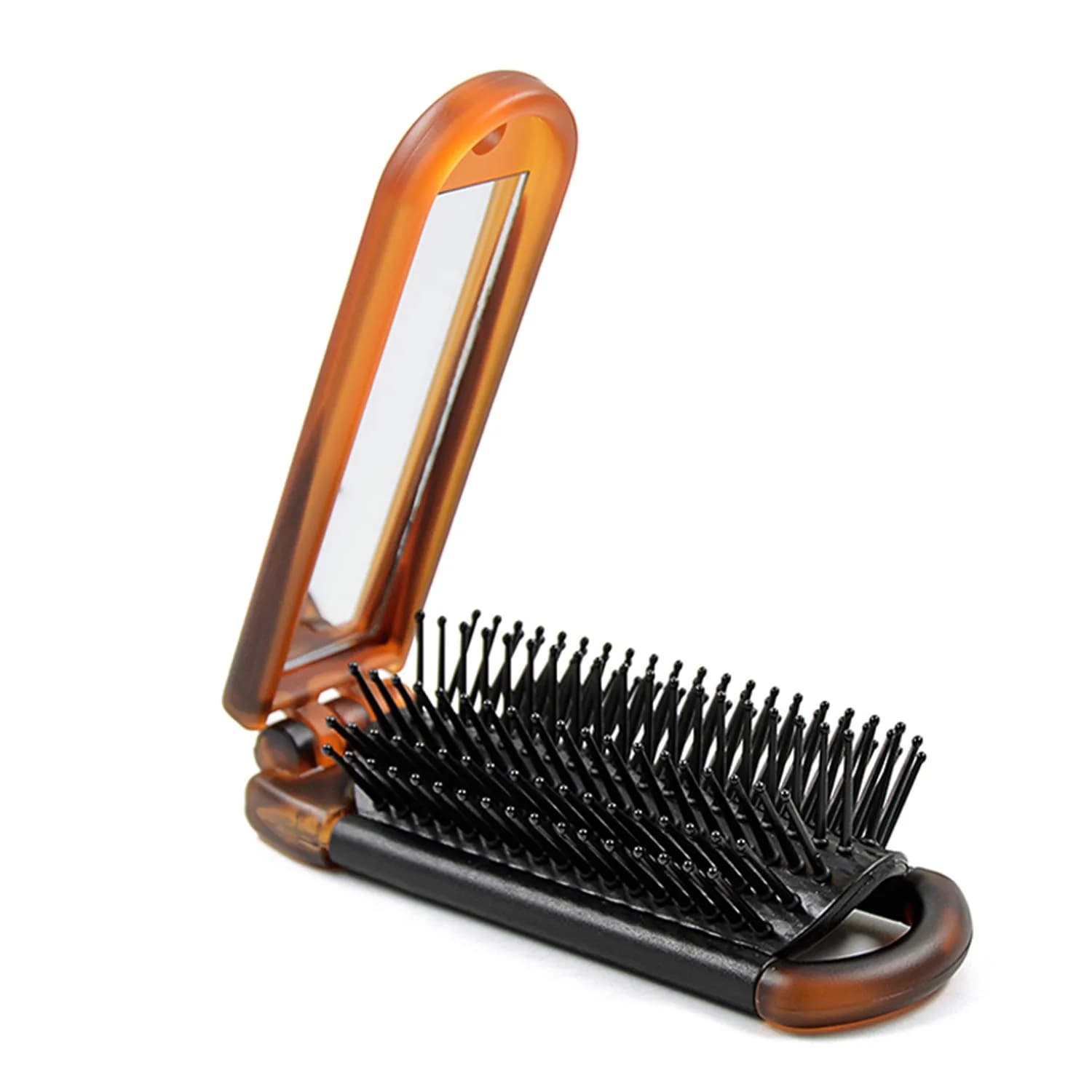 Ancable Folding Hair Brush with Mirror for Women, Mini Portable Detangling Brush 10.5cm (4.1 inches) | Wet & Dry Use — Brown