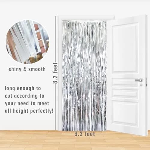 GOER Silver 3.2 ft x 8.2 ft Metallic Tinsel Foil Fringe Curtains Party Photo Backdrop for Birthday, Graduation, New Year Eve Decorations (3 pcs) thumbnail 6