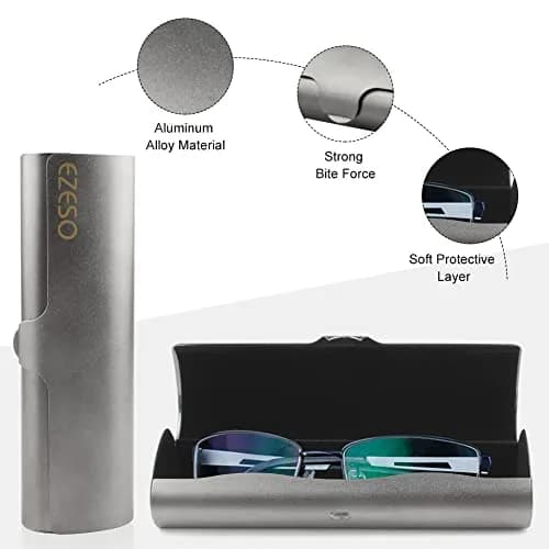 EZESO ESSENTIAL SKINCARE Hard Shell Eyeglass Case | Aluminum Alloy with Suede Lining, Gun Gray (Small) thumbnail 4