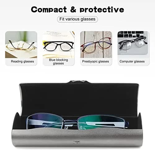 EZESO ESSENTIAL SKINCARE Hard Shell Eyeglass Case | Aluminum Alloy with Suede Lining, Gun Gray (Small) thumbnail 5