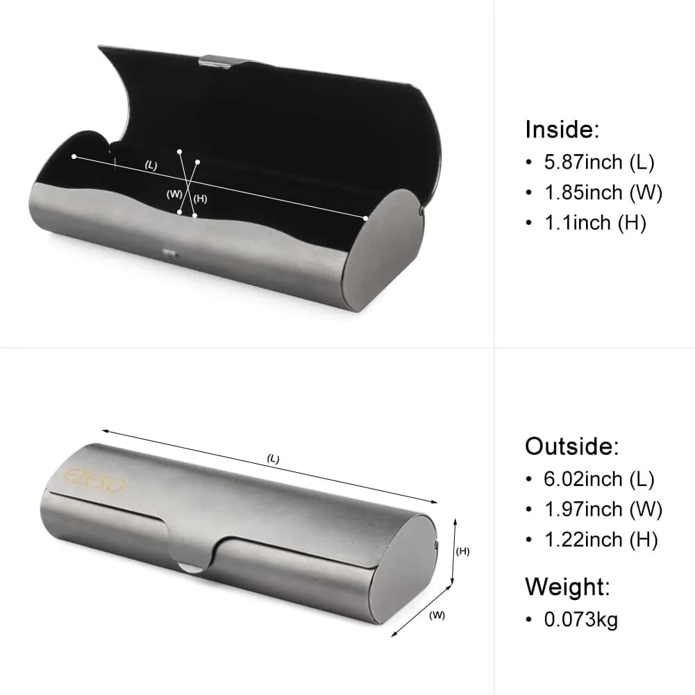 EZESO ESSENTIAL SKINCARE Hard Shell Eyeglass Case | Aluminum Alloy with Suede Lining, Gun Gray (Small) - view 2