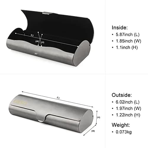 EZESO ESSENTIAL SKINCARE Hard Shell Eyeglass Case | Aluminum Alloy with Suede Lining, Gun Gray (Small) thumbnail 2