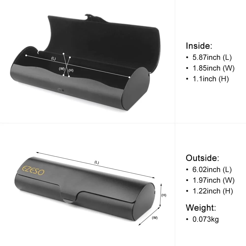 EZESO ESSENTIAL SKINCARE Hard Shell Eyeglass Case | Aluminum Alloy & Suede, Black-Small, 16cm (6.3in) - view 2