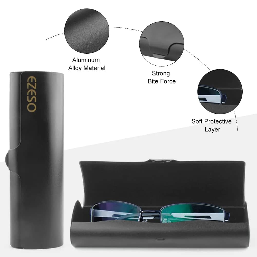 EZESO ESSENTIAL SKINCARE Hard Shell Eyeglass Case | Aluminum Alloy & Suede, Black-Small, 16cm (6.3in) - view 3