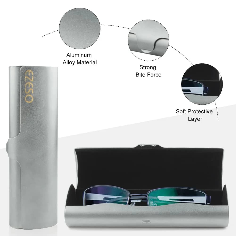 EZESO ESSENTIAL SKINCARE Hard Eyeglass Case for Men | Aluminum Alloy & Suede Lined, Gun Gray Large - view 7