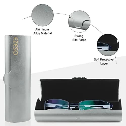 EZESO ESSENTIAL SKINCARE Hard Eyeglass Case for Men | Aluminum Alloy & Suede Lined, Gun Gray Large thumbnail 7