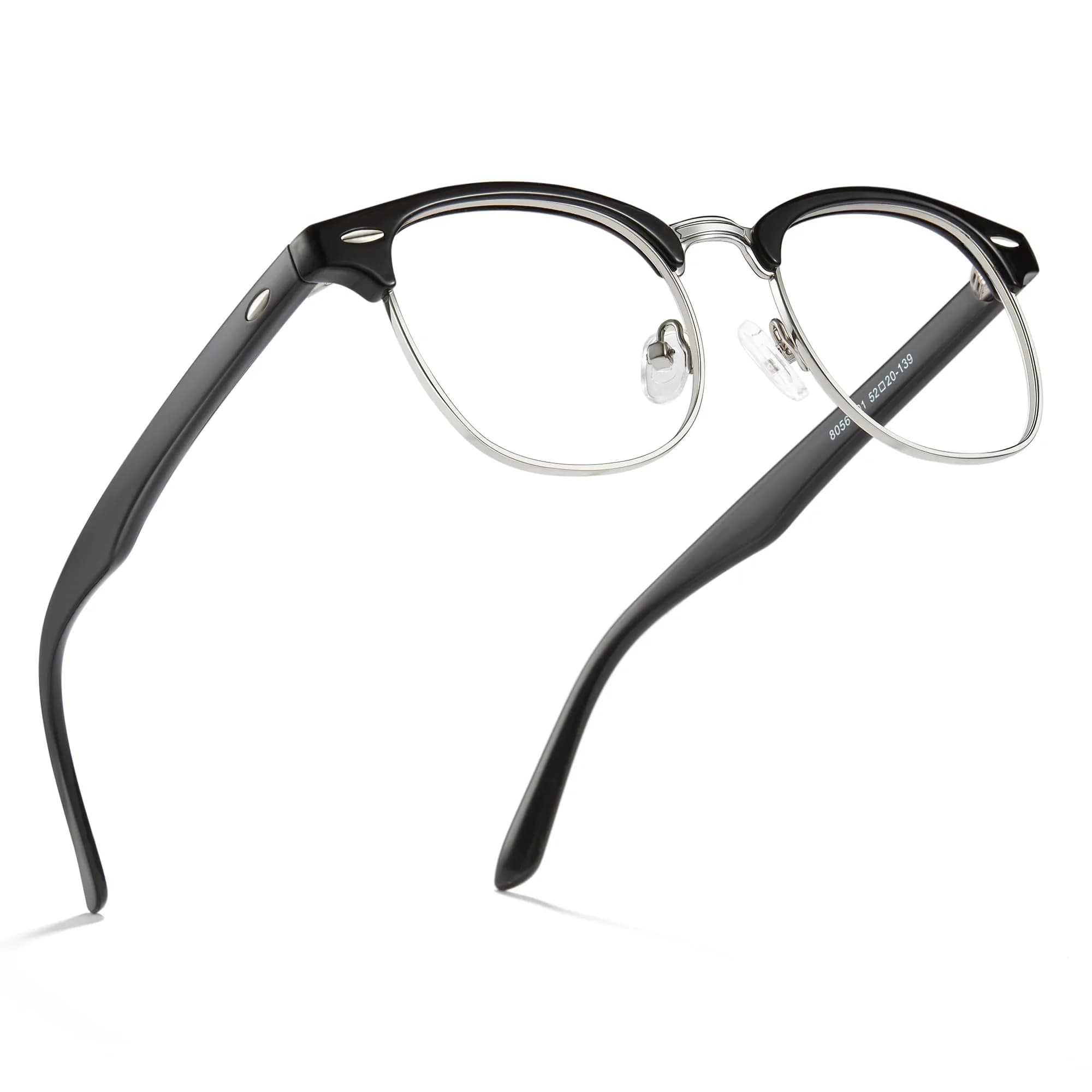 Cyxus Browline Blue Light Glasses for Men Women Reduce Eye Strain Black | Anti-Reflective & Durable — 8056# Black Silver Frame