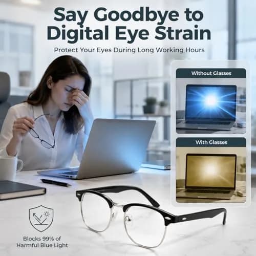 Cyxus Browline Blue Light Glasses for Men Women Reduce Eye Strain Black | Anti-Reflective & Durable thumbnail 3