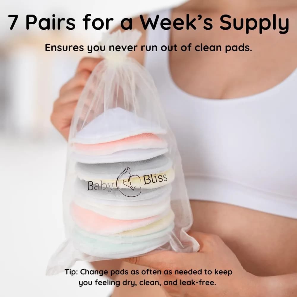BABY BLISS Organic Bamboo Nursing Pads (14-Pack, Pastel Touch, 4.7") | Highly Absorbent Leak Protection - view 6