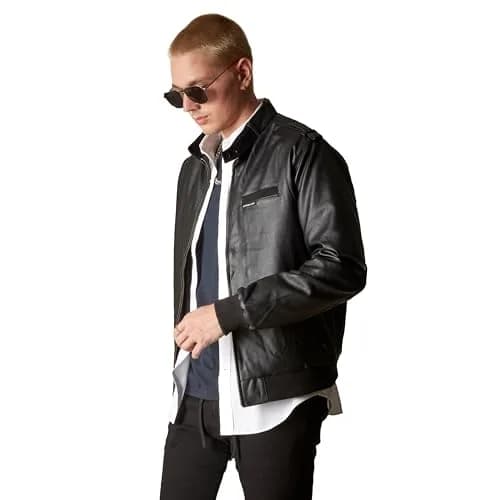Members Only Faux Leather Iconic Racer Jacket (Black, Large) | Classic Slim Fit for Men thumbnail 1