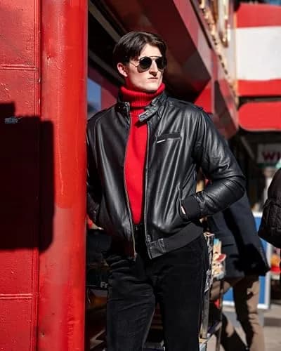 Members Only Faux Leather Iconic Racer Jacket (Black, Large) | Classic Slim Fit for Men thumbnail 3