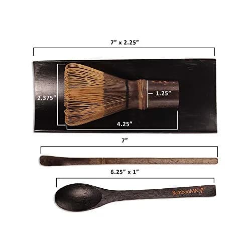 BambooMN Matcha Whisk Set - Black Chasen (Tea Whisk), Black Tray, Chashaku (Hooked Bamboo Scoop), Tea Spoon - 2 Sets | Traditional Japanese Tea Utensils thumbnail 6