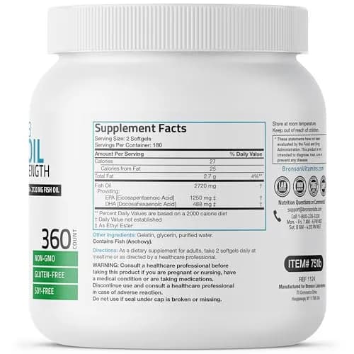 Bronson Omega-3 Fish Oil High EPA/DHA Triple Strength 2720 mg | Supports Heart, Brain & Vision thumbnail 2