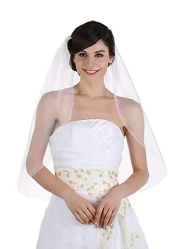 SAMKY Bridal Wedding Veil Light Ivory Fingertip Length 36" | Plain Cut Edge with Metal Comb thumbnail 1