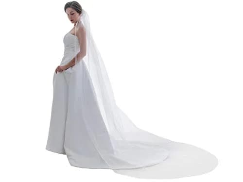 SAMKY Bridal Wedding Veil Light Ivory Fingertip Length 36" | Plain Cut Edge with Metal Comb thumbnail 6