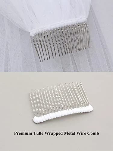 SAMKY Bridal Wedding Veil Light Ivory Fingertip Length 36" | Plain Cut Edge with Metal Comb thumbnail 8